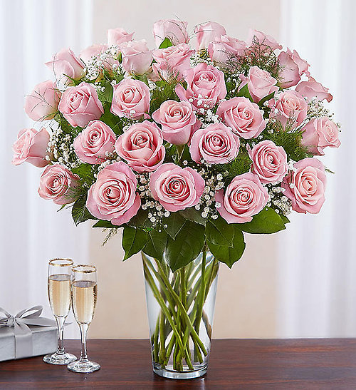 3 Dozen Pink Rose Vase