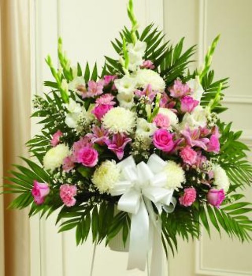 Pink &#038; White Sympathy Standing Basket Deluxe