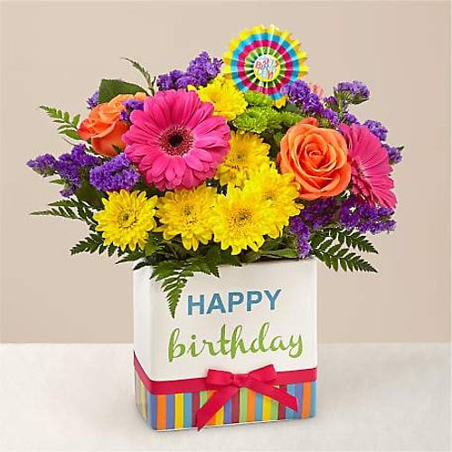 Birthday Brights Bouquet in Ceramic Box