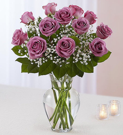 Dozen Purple Rose Vase