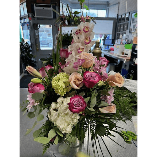 Double Orchid with Roses Vase