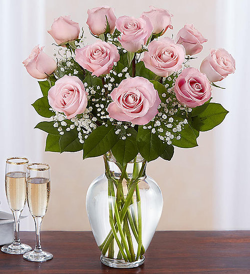 Dozen Light Pink Rose Vase