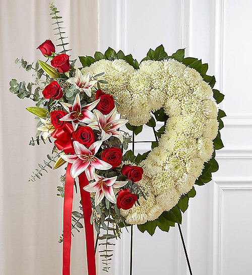 All White Open Heart With Red Roses