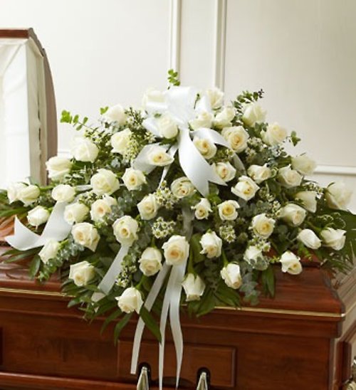 All White Rose Casket Cover