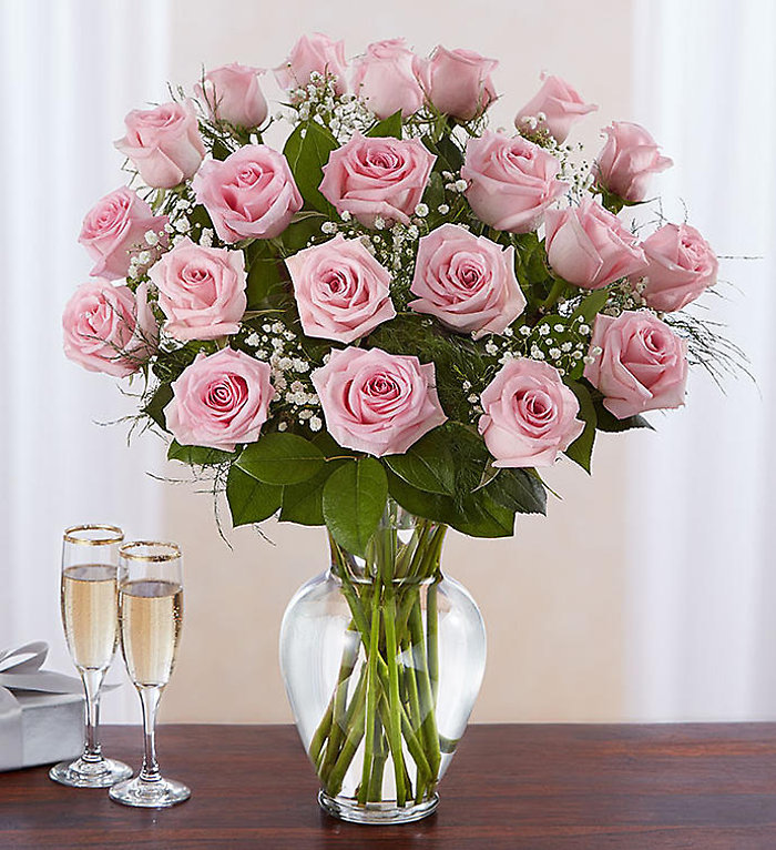 2 Dozen Pink Rose Vase