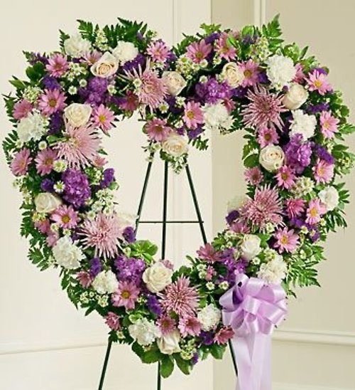 Purple and White Funeral Heart