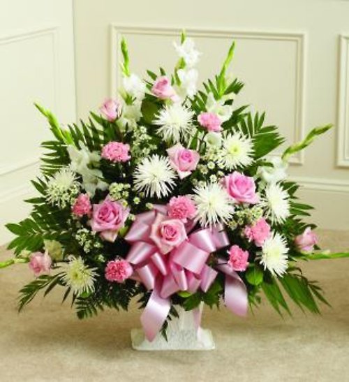 Pink &#038; White Sympathy Floor Basket Deluxe