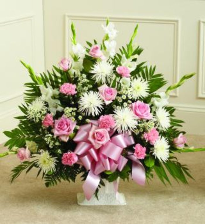 Pink &#038; White Sympathy Floor Basket Deluxe