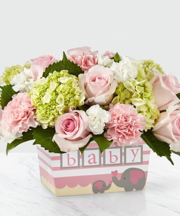 Darling Baby Girl Bouquet in Wooded Box