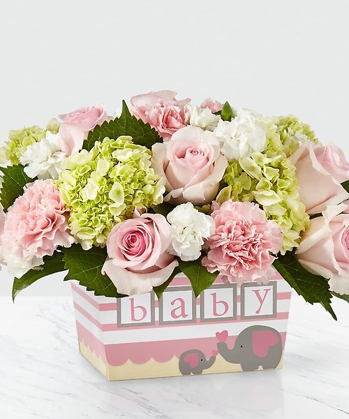 Darling Baby Girl Bouquet in Wooded Box