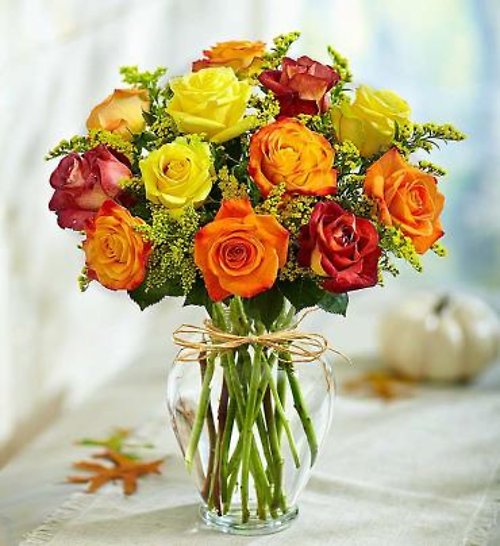 Dozen Elegant Autumn Rose Vase