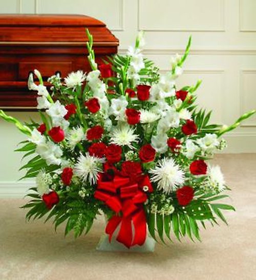 Red and White Sympathy Floor Basket Premium