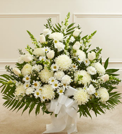 All White Floor Basket for Sympathy