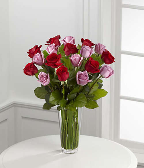 18 Stems of Red and Purple Rose Vase