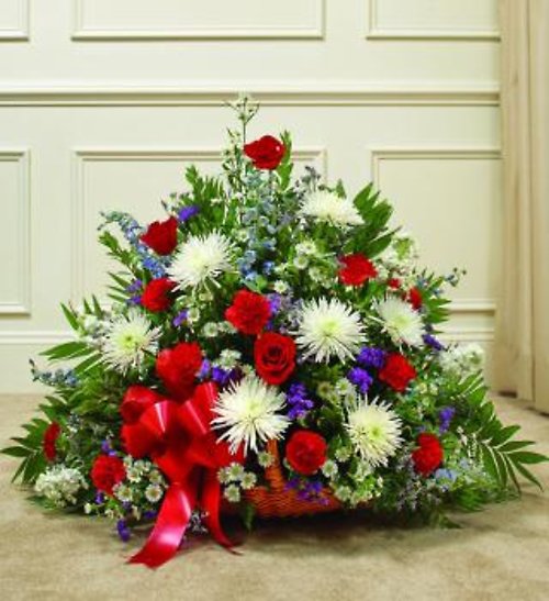 Red White and Blue Sympathy Fireside Basket
