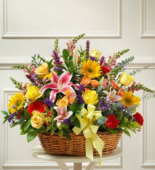 762 Bright Flower Sympathy Basket Deluxe